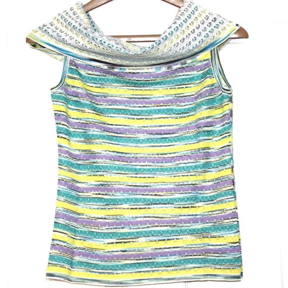 MISSONI Reversible Knit Top Sleeveless Sweater Cowl Neck Multicolor Stripe EU 38 - Picture 6 of 13
